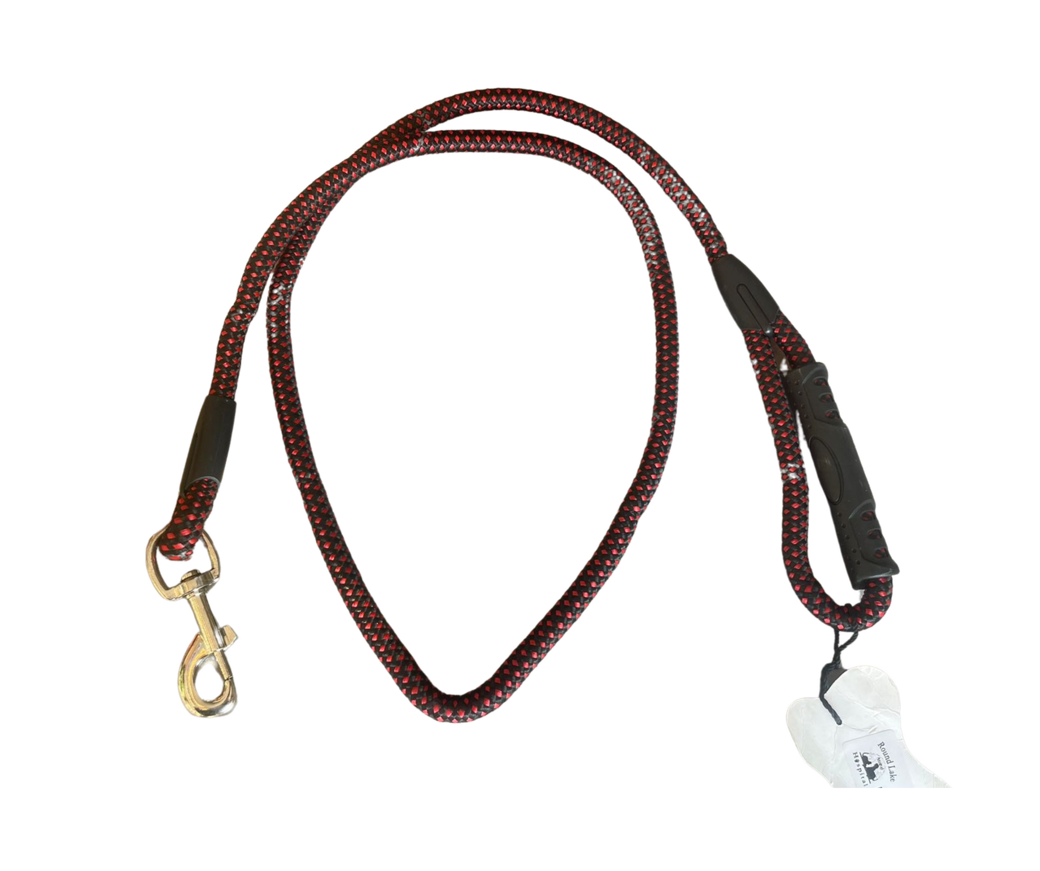 Round Rope Leash with Plastic Handle - S, Red & Black