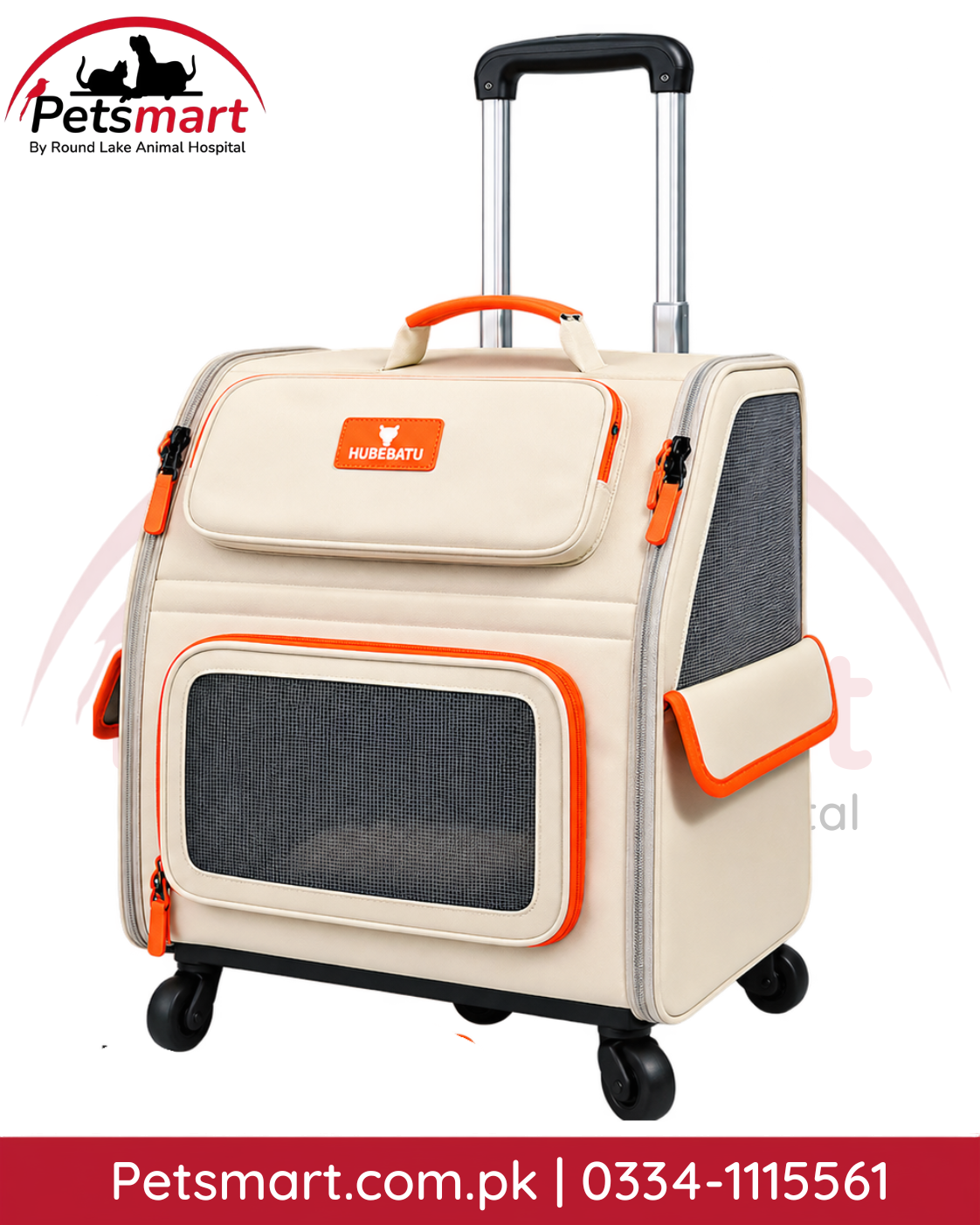 Cream 3-in-1 pet carrier trolley backpack with wheels breathable mesh and storage pockets for cats and small dogs