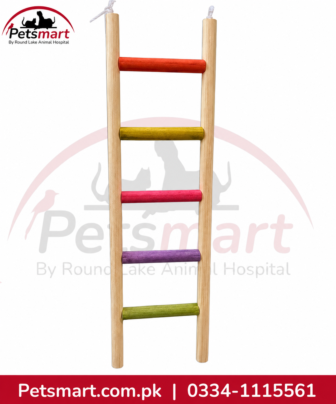 5-step colourful wooden bird ladder measuring 8.5 by 27cm for pet bird cages