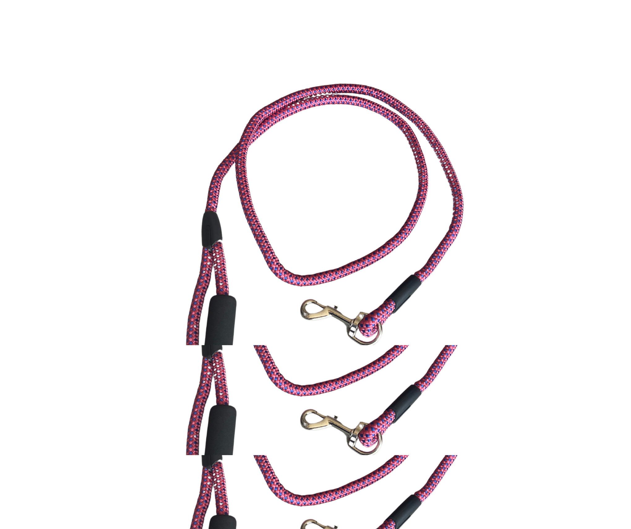 Round Rope Leash Imp Rubber Handle (Medium) - L, Pink & Blue