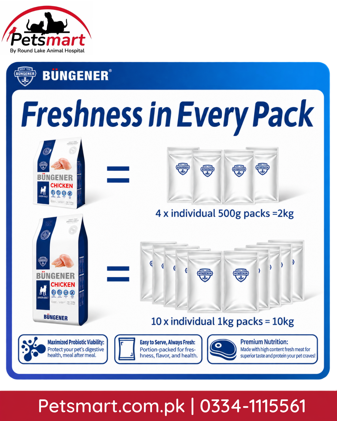 Büngener Chicken Dog Food 10kg with ten individually packed 1kg freshness bags
