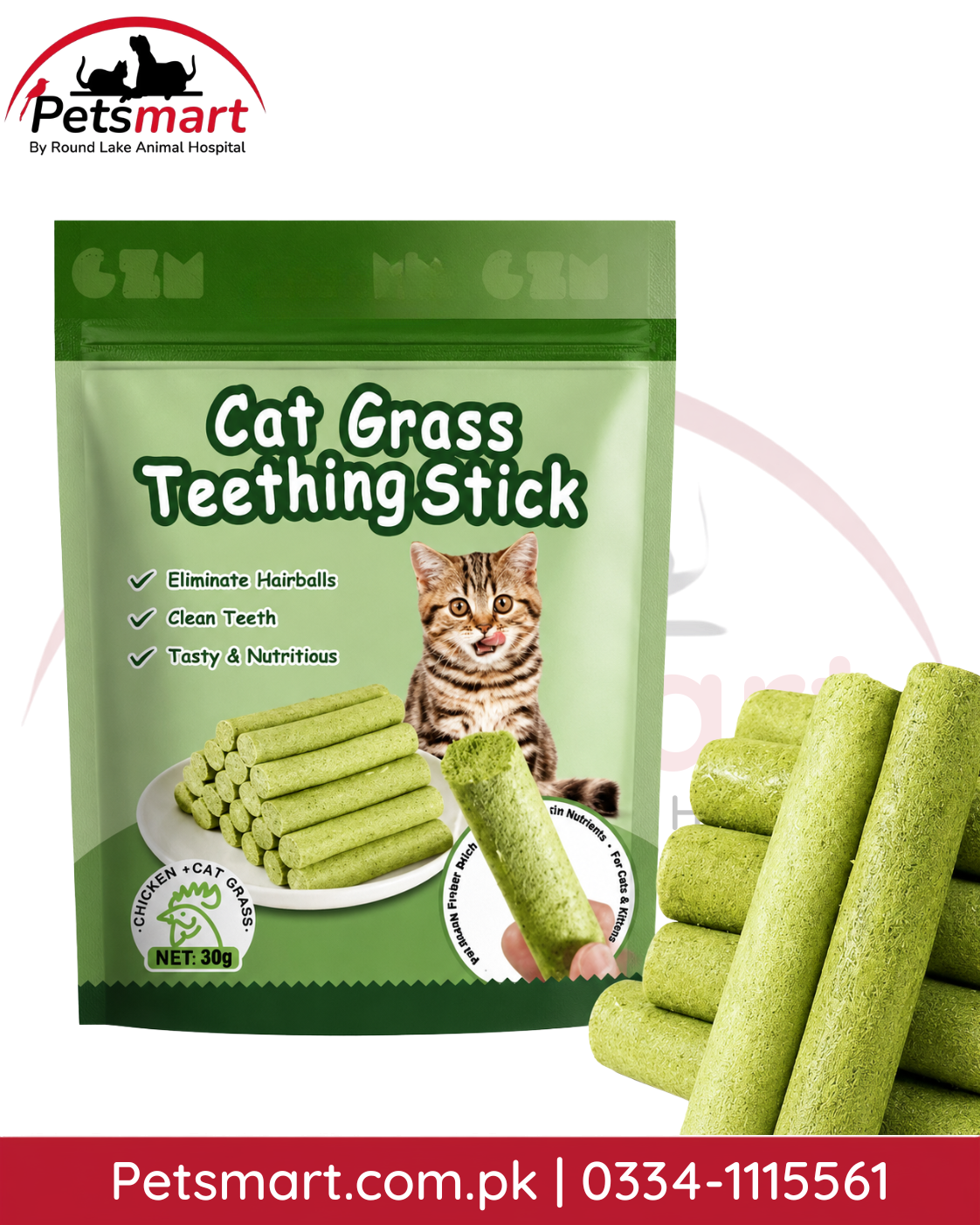 Cat Grass Teething Stick Chicken Flavour – 6 Pieces