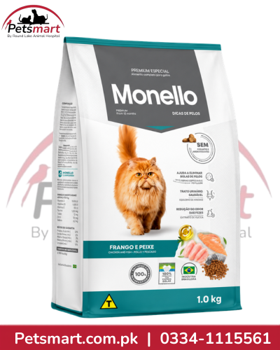 Monello Hairball Control Adult Cat Food – Chicken & Fish, 1kg