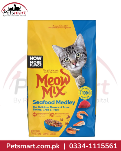Meow Mix Seafood Medley dry cat food 1.42kg with tuna shrimp crab and trout flavors