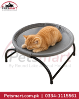 Grey Elevated Cat Bed with Metal Frame