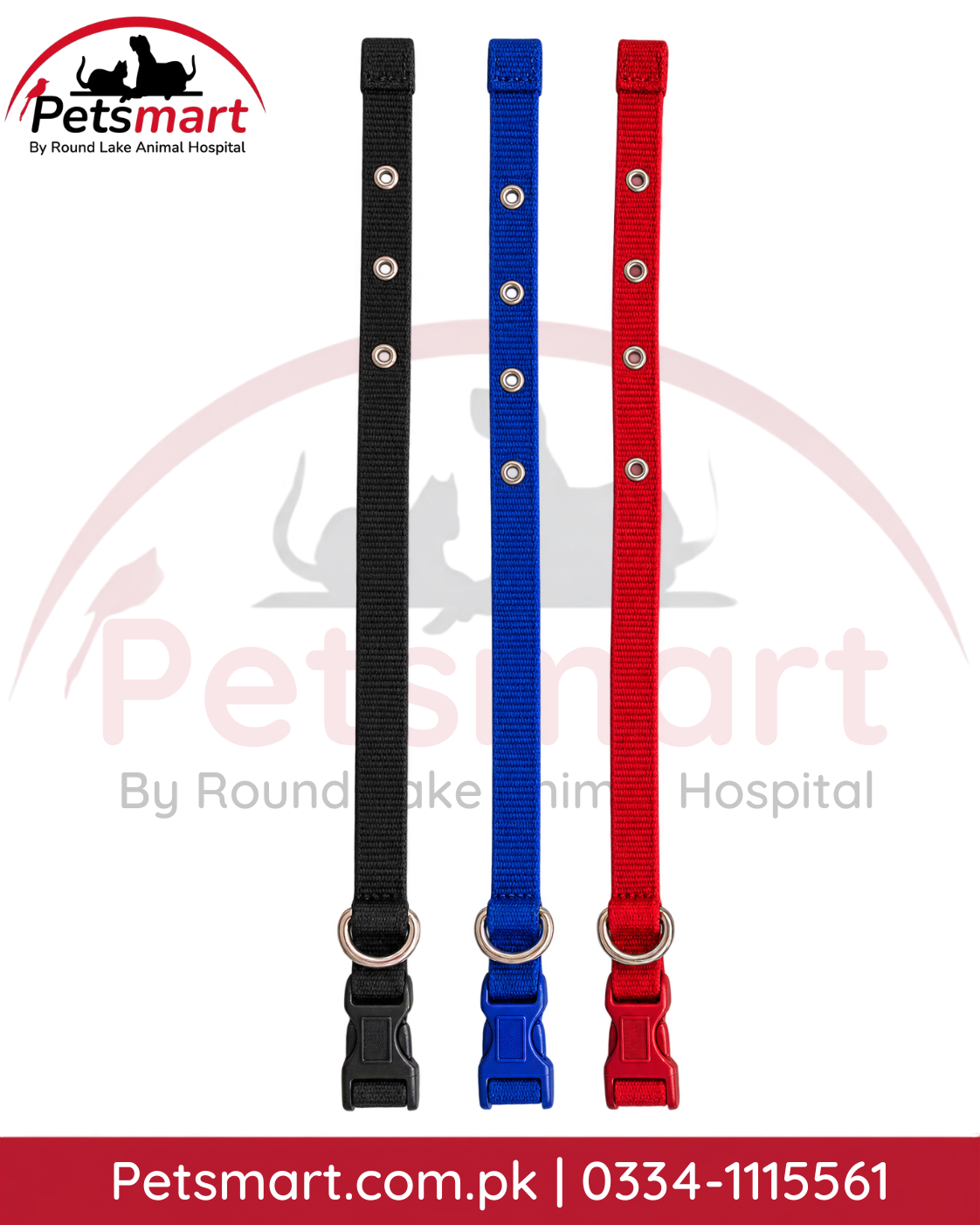 Assorted red blue and black adjustable nylon puppy collars for small dogs