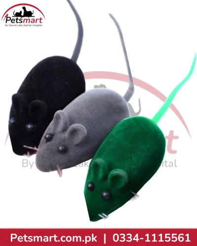 Assorted blue black grey orange green and red mouse toys for cats