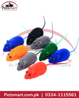 Assorted blue black grey orange green and red mouse toys for cats