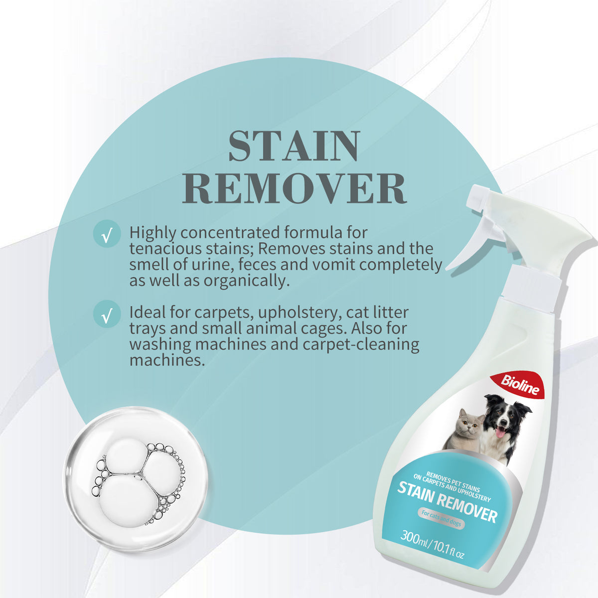 Bioline dog and cat stain remover spray 300ml for carpets and upholstery