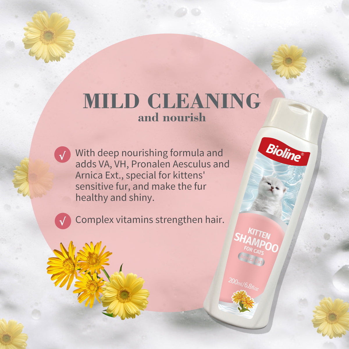 Bioline Kitten Shampoo 200ml for gentle kitten bathing and grooming
