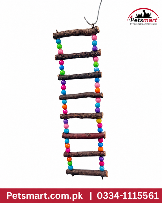 Bird 8-step hanging wooden ladder toy with colorful beads for parrots and pet birds