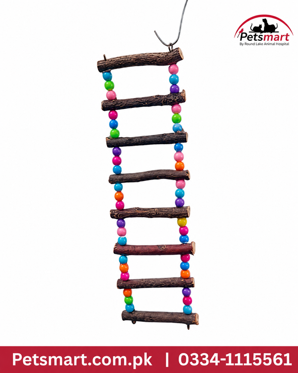 Bird 8-step hanging wooden ladder toy with colorful beads for parrots and pet birds