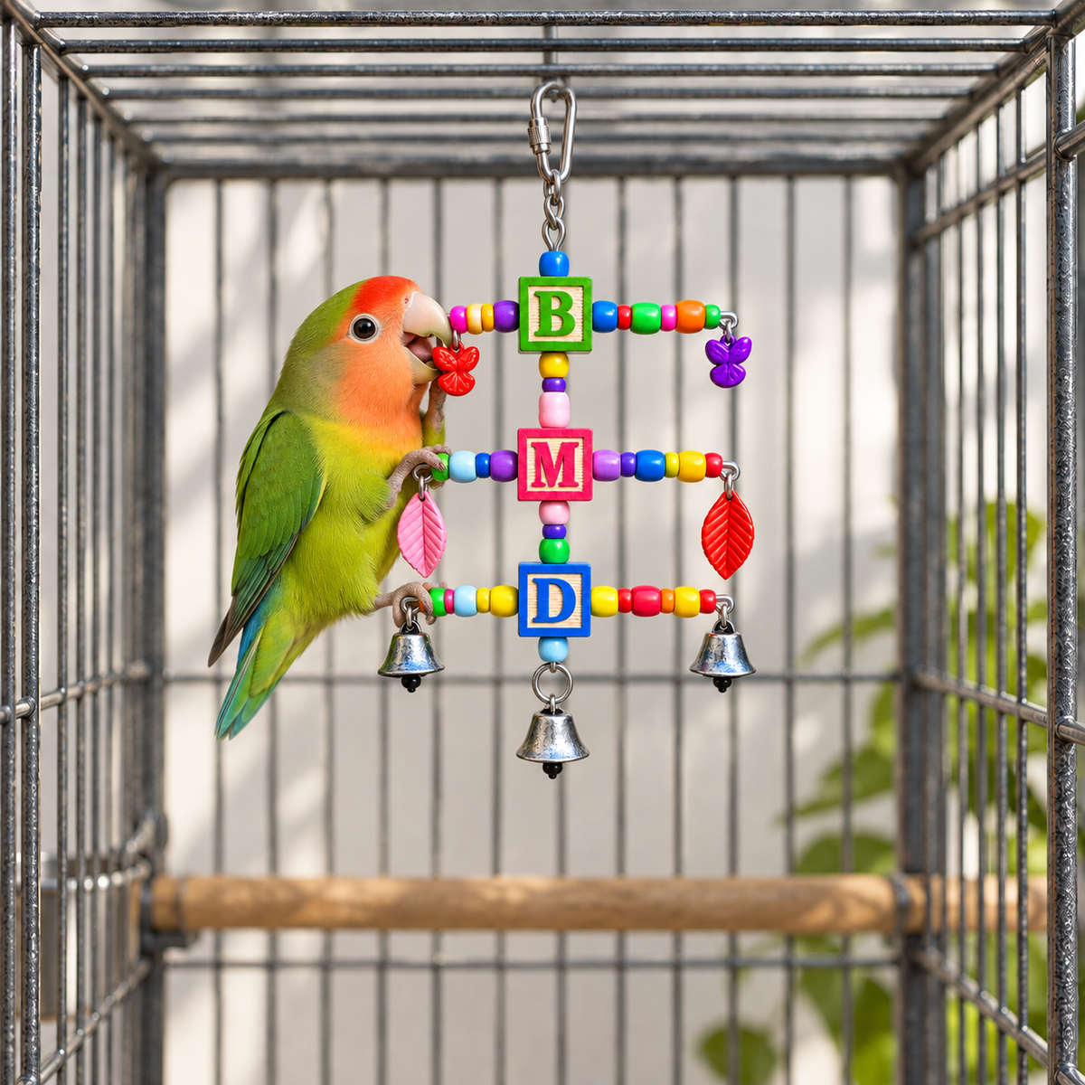 Metal bells on colorful bird carousel hanging toy