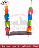 Bird Blocks natural wooden swing 30 by 31cm with colourful blocks rope and hanging chains