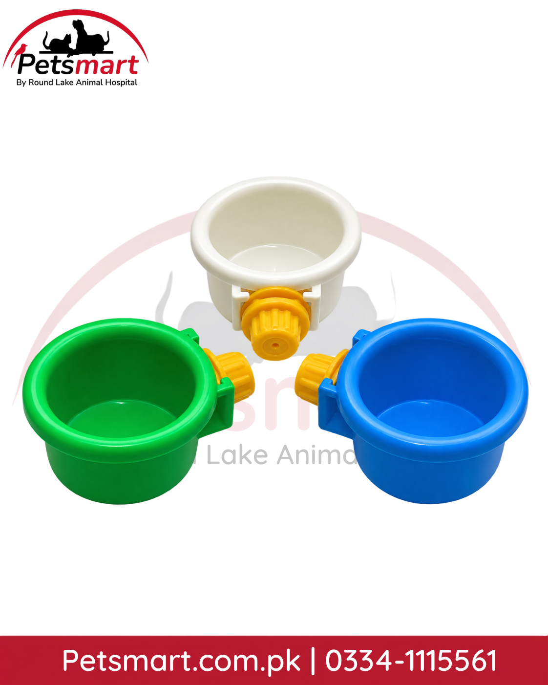 Plastic bird bowl with screw-type cage attachment parts