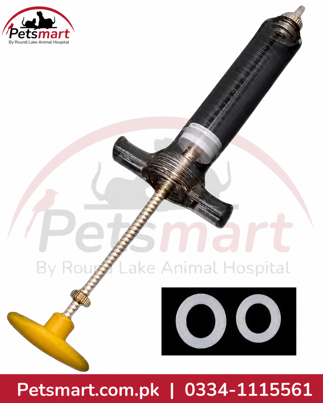 Bird hand feeding acrylic syringe 20ml with transparent body measurement markings and plunger and two silicon rings.