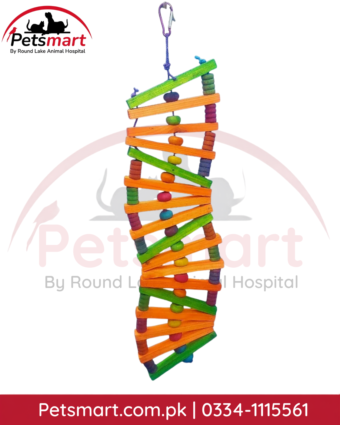 Wooden bird ladder with rope hanging connection and colorful rungs