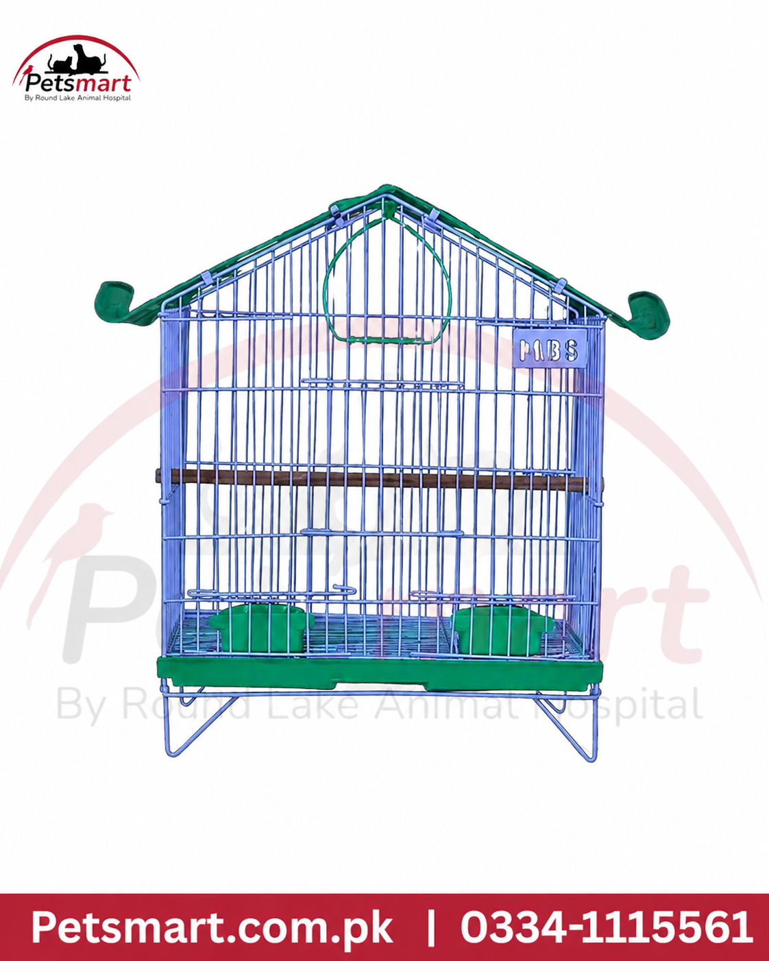 Bird Rocket Hut Cage with house-shaped roof front access perch and feeding cups