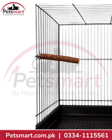6 inch natural bird perch with wing nut cage mounting attachment, shown in cage