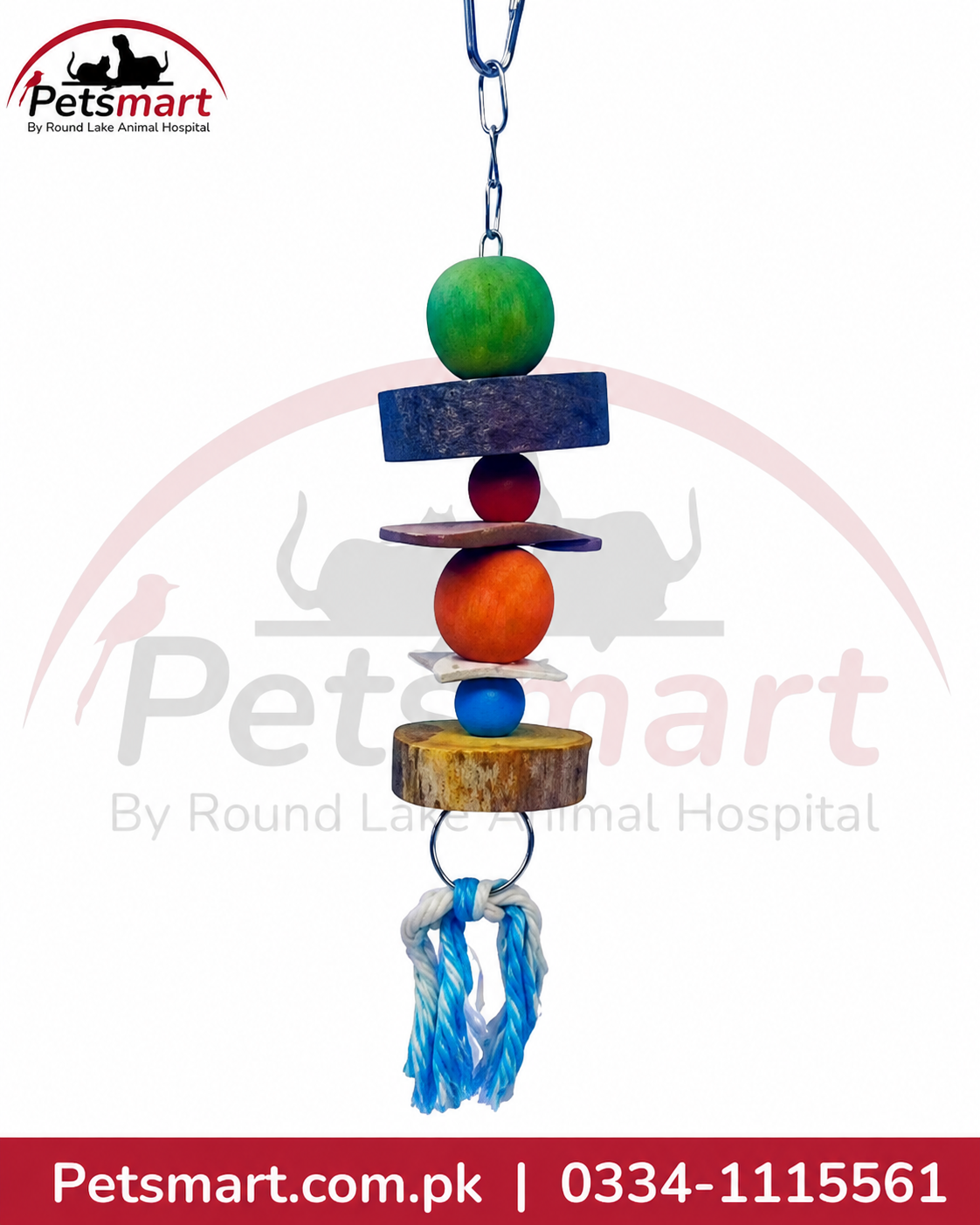 Birdie Balls hanging wooden bird toy 5 by 25cm with colourful balls blocks and tassel