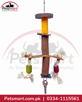 Birdie Buddy hanging bird toy 10 by 31cm with rope wooden pieces and colourful beads