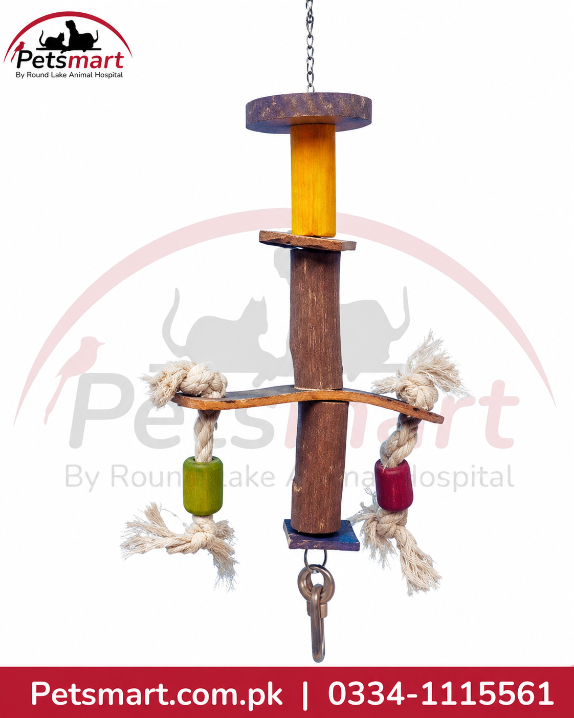 Birdie Buddy hanging bird toy 10 by 31cm with rope wooden pieces and colourful beads