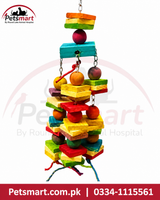 Bird Zeppelin hanging toy with colourful wooden blocks beads and metal chain