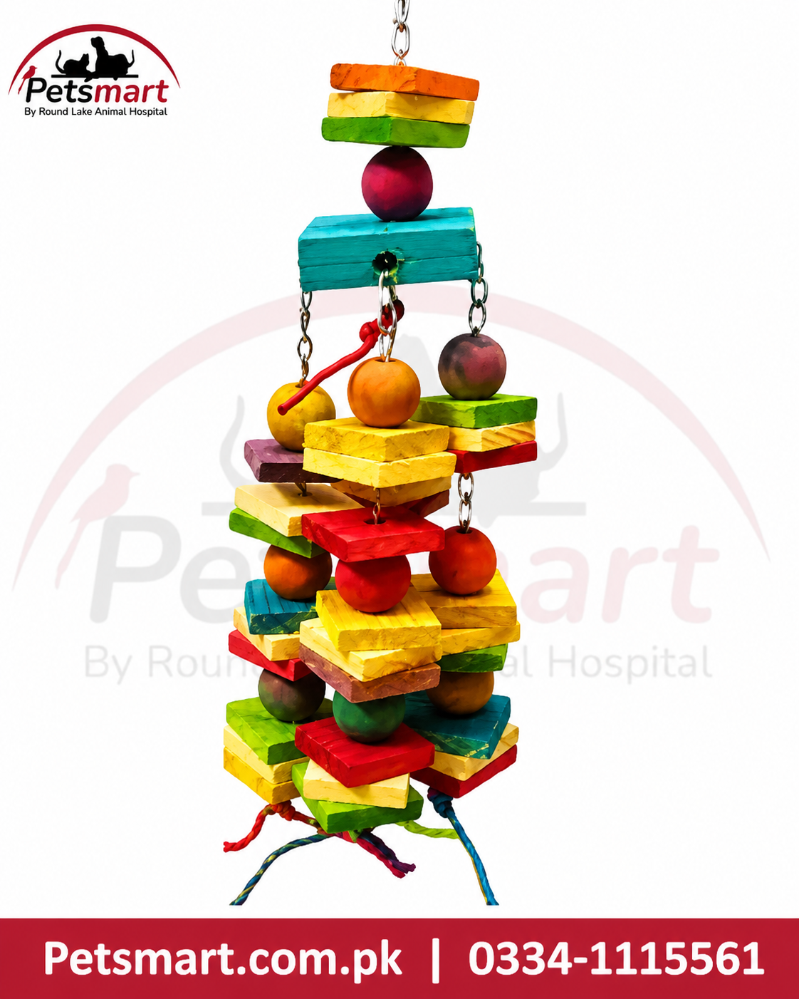 Bird Zeppelin hanging toy with colourful wooden blocks beads and metal chain