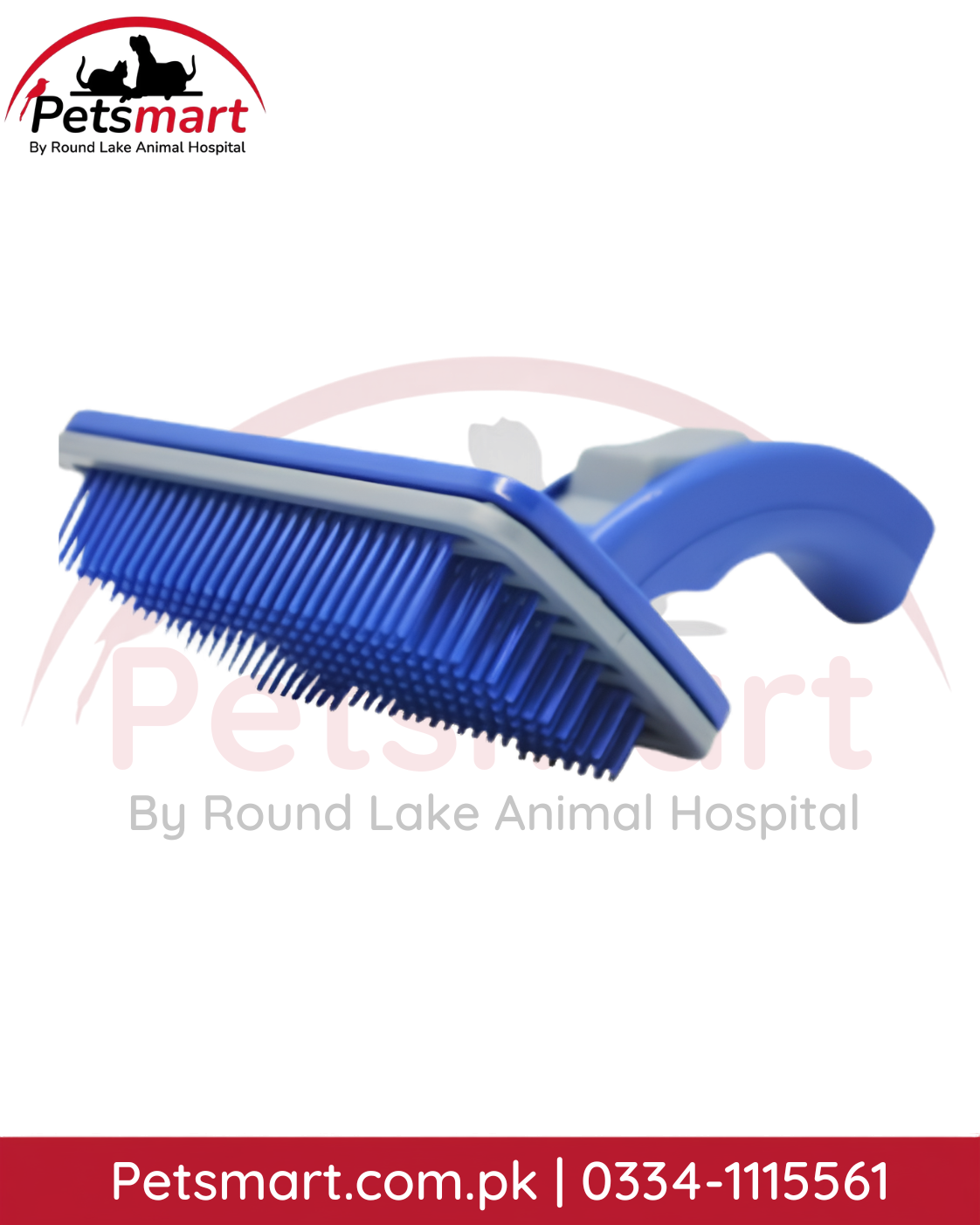 
Blue dog grooming brush with rectangular bristle head and grip