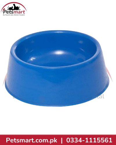 Blue round plastic food and water bowl for cats and dogs