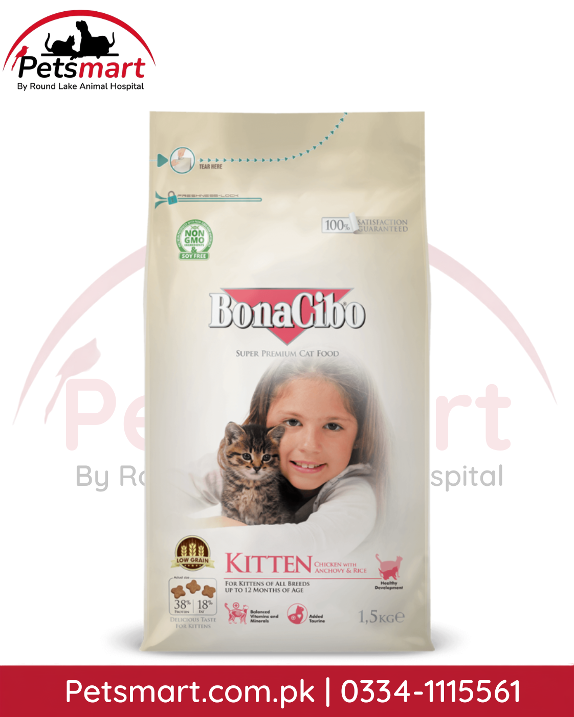 BonaCibo Kitten Chicken with Anchovy and Rice dry cat food 1.5kg bag