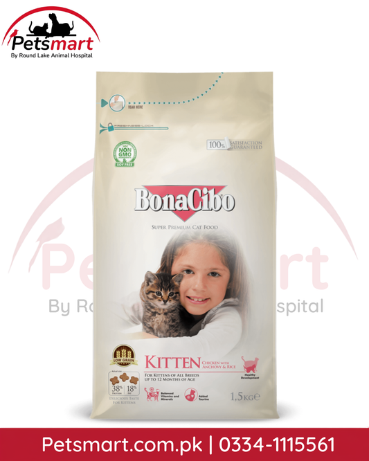 BonaCibo Kitten Chicken with Anchovy and Rice dry cat food 1.5kg bag