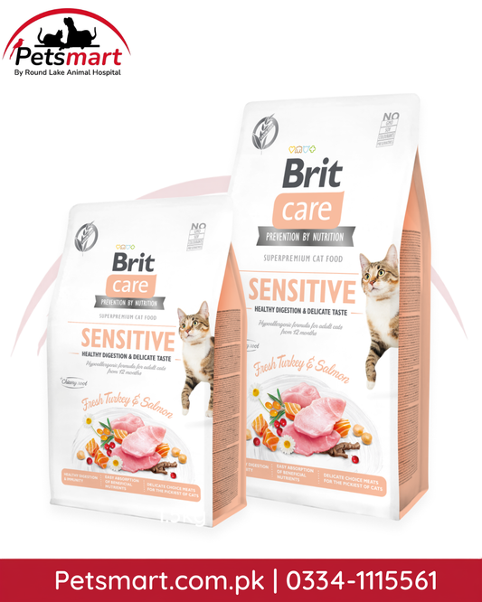 Brit Care Sensitive Grain-Free Turkey and Salmon dry cat food 2kg for adult cats