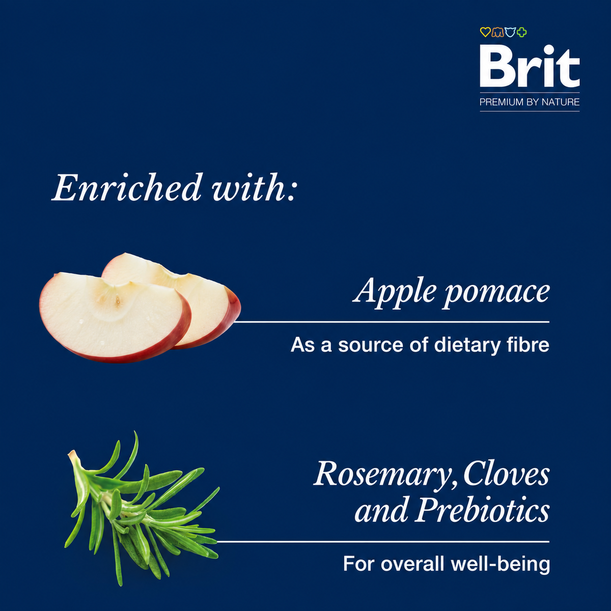 Apple pulp rosemary cloves and prebiotics in Brit Premium Adult Chicken cat food