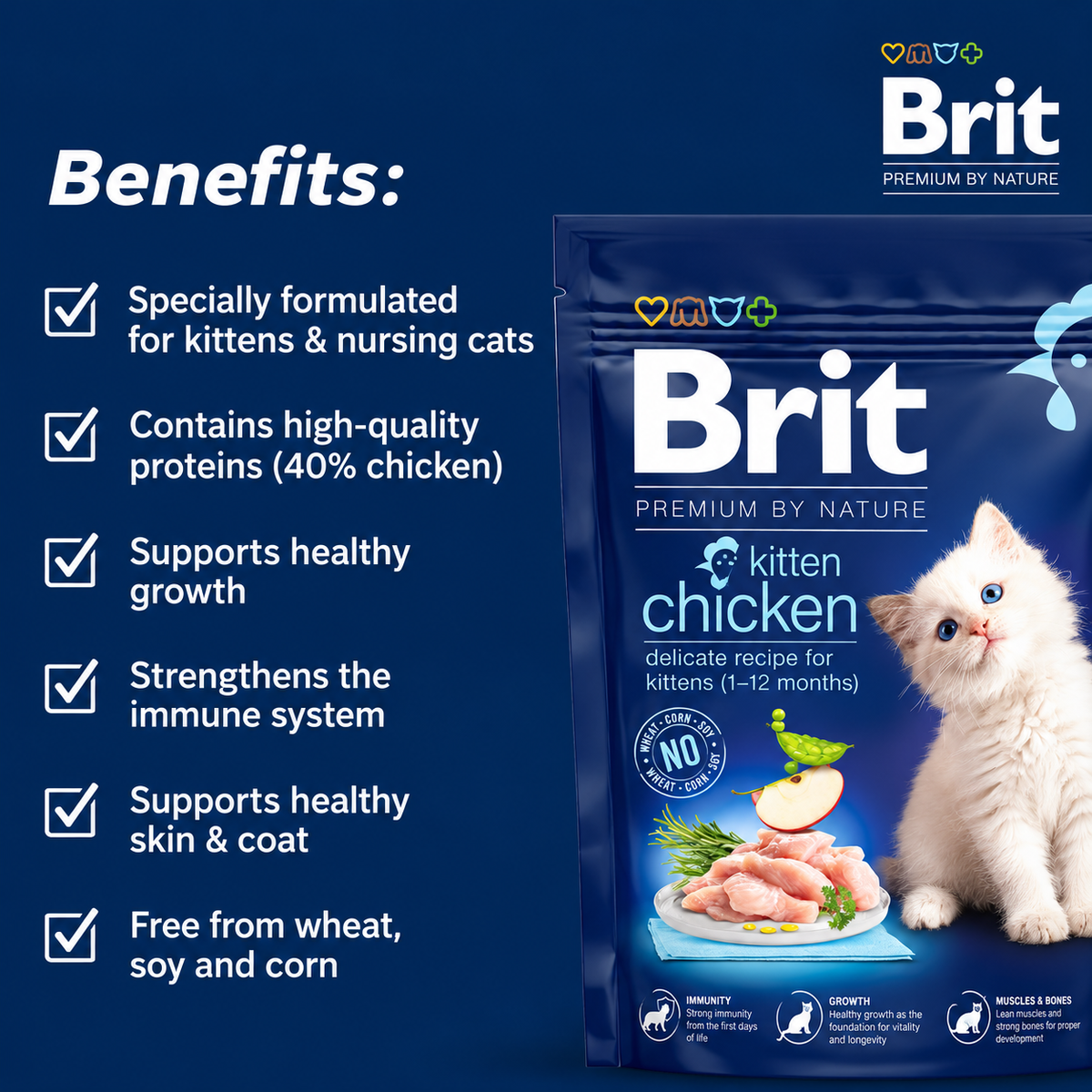 Brit Premium Kitten Chicken benefits for kittens and nursing cats