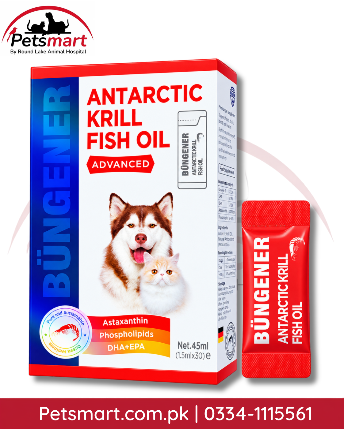 Büngener Antarctic Krill Fish Oil Advanced 45ml omega 3 supplement for cats and dogs