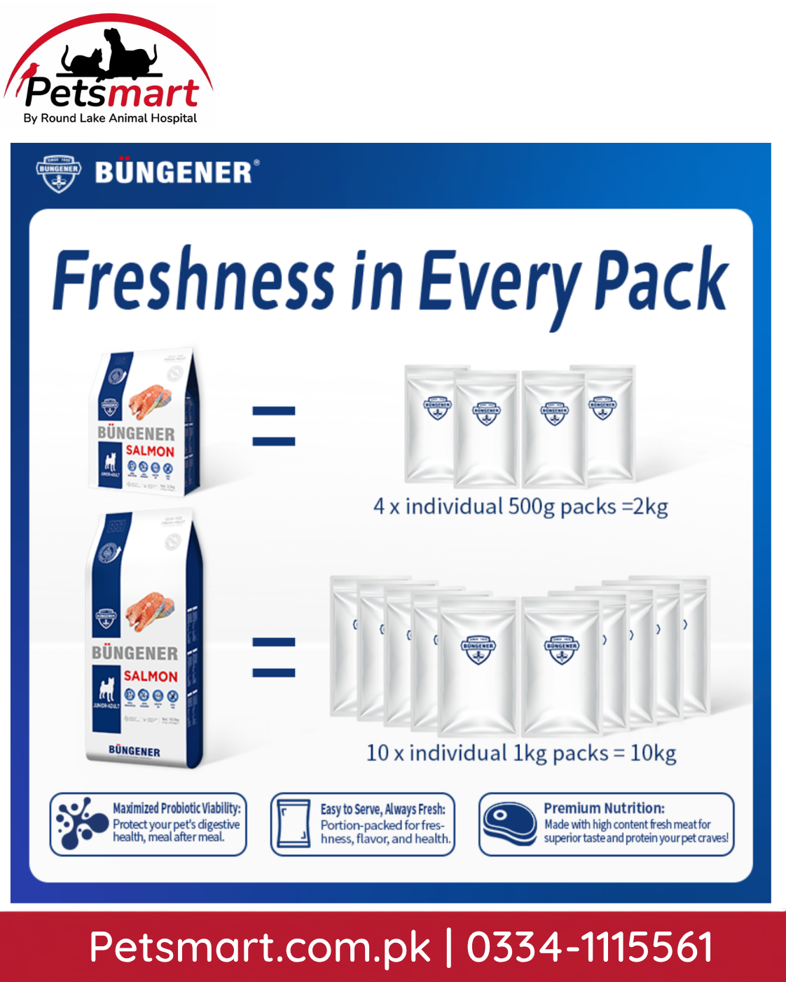 Büngener Salmon Dog Food 2kg with four individually packed 500g freshness bags