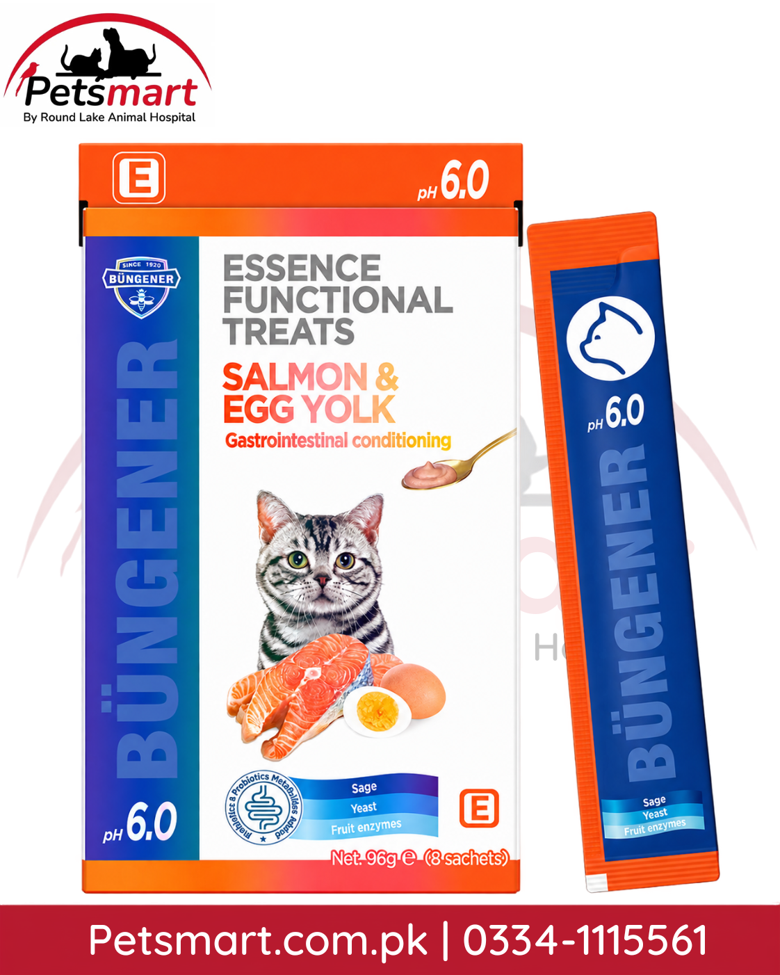 Büngener Salmon and Egg Yolk gastrointestinal conditioning cat treats 96g 8 sachets