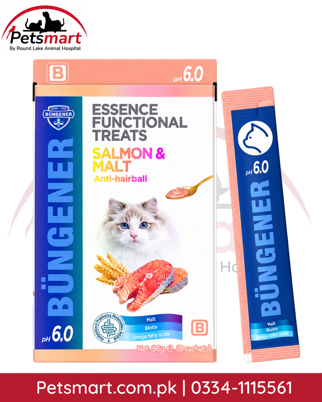 Büngener Salmon and Malt Anti-Hairball functional cat treats 96g 8 sachets