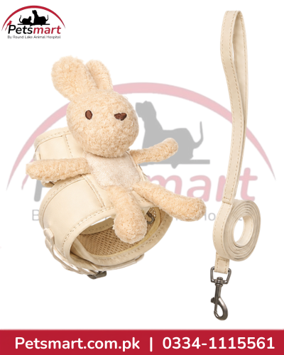 Bunny shaped soft cat harness with leash in cream color