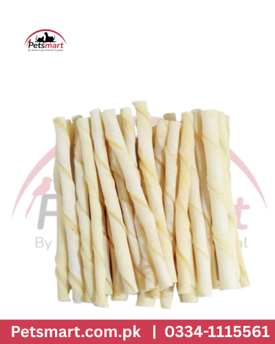 Light-colored calcium chew twisted sticks for dogs
