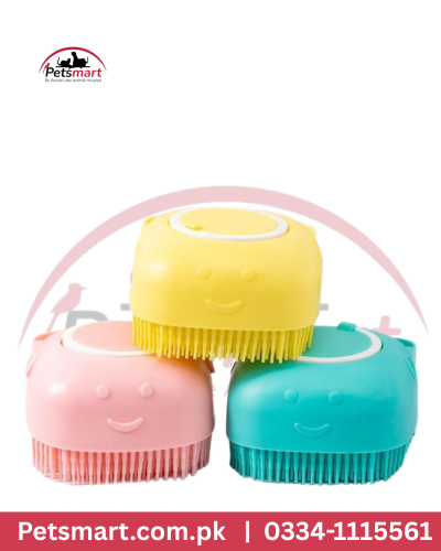 Cat bath and grooming brushes in pink yellow and turquoise assorted colors