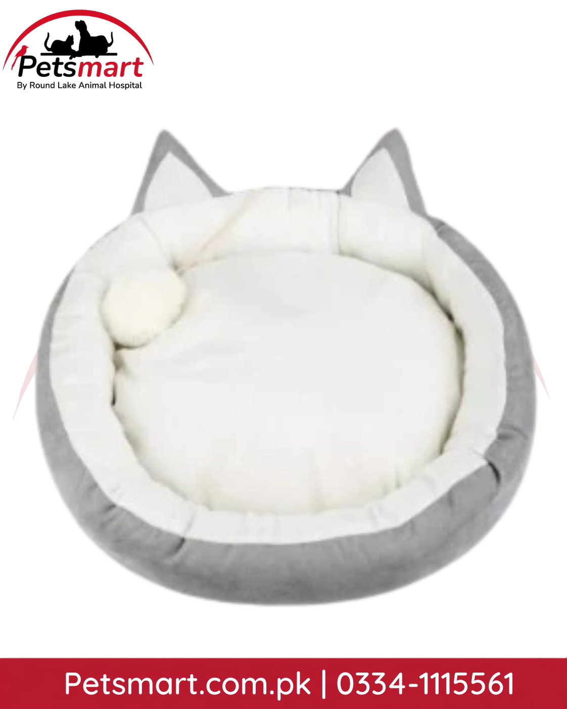 Grey and white cat ear plush pet bed for cats and small dogs