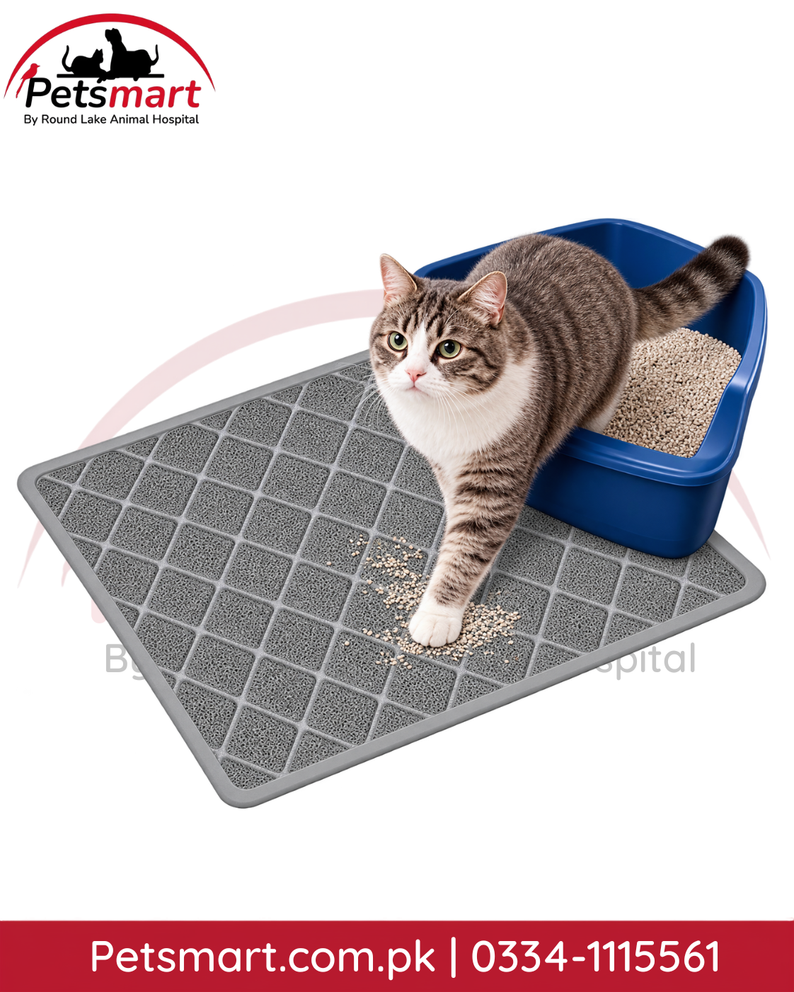 Grey cat litter tray mat 1.5 x 2 ft with textured litter trapping surface