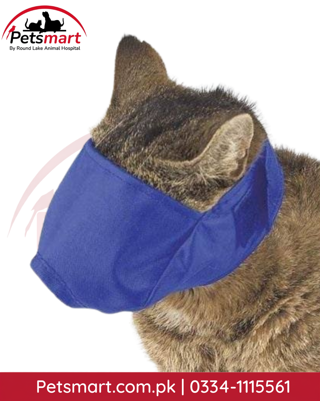 Blue soft fabric cat muzzle face cover for short supervised grooming and handling