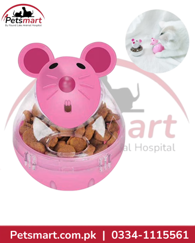 Mouse shaped cat slow feeder tumbler ball toy with transparent treat dispenser