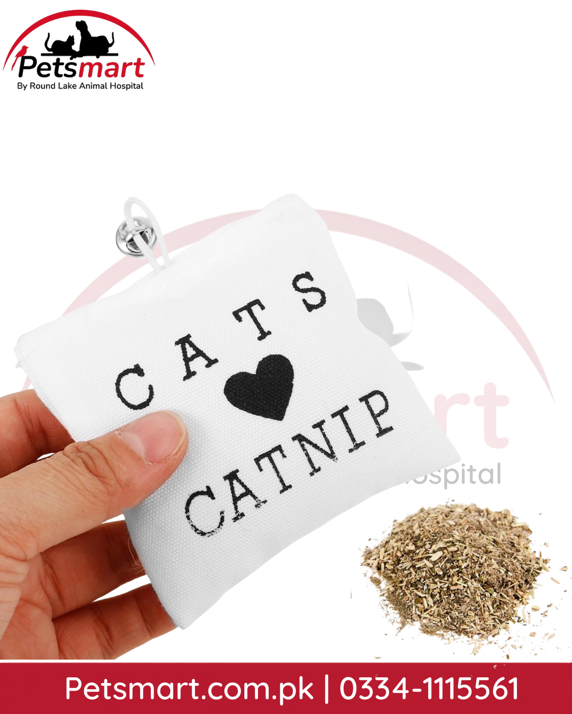 Single Cats Love Catnip pillow toy with white canvas sack and catnip filling petsmart pakistan