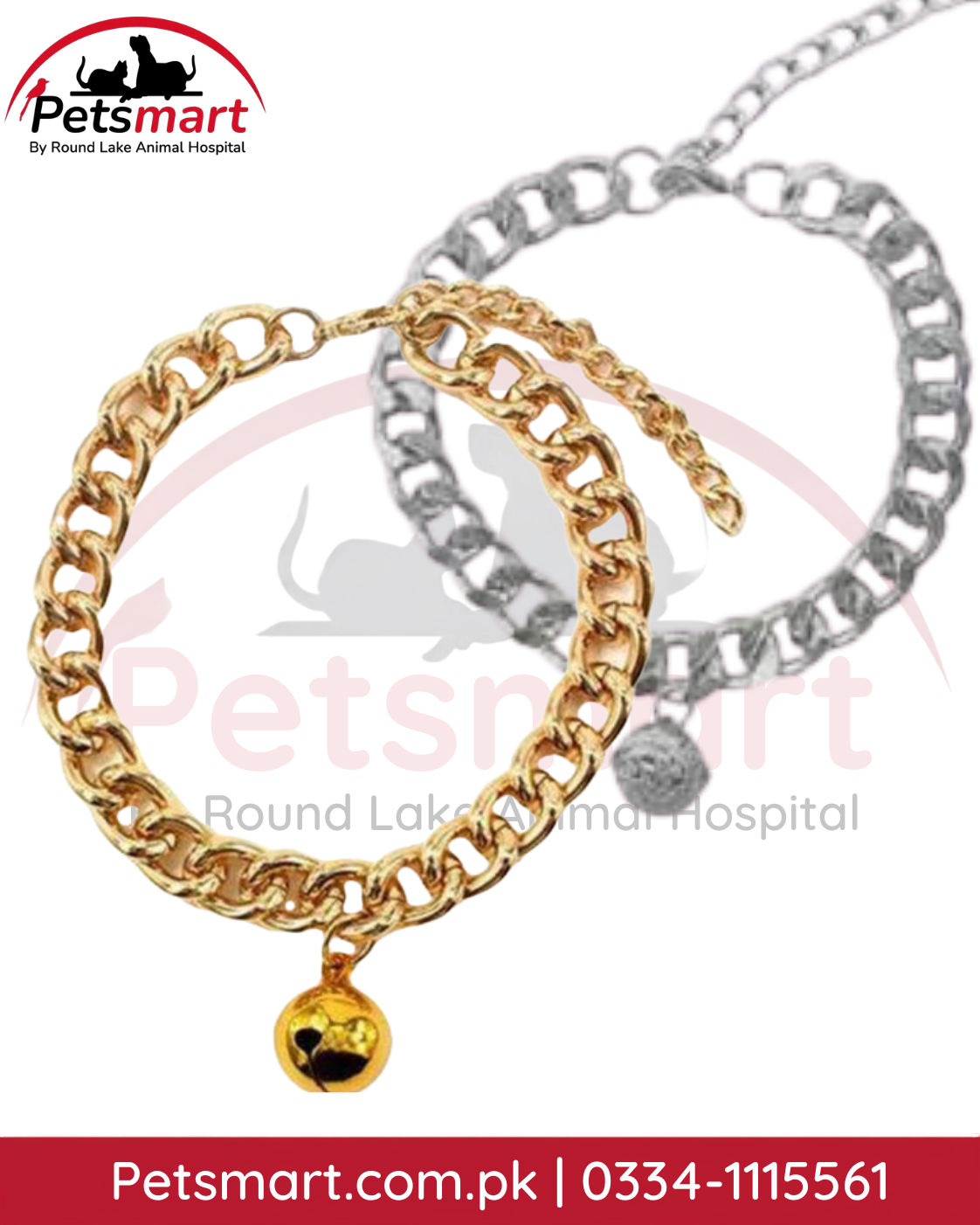 Silver chain collar for cats with adjustable extension chain and decorative charm