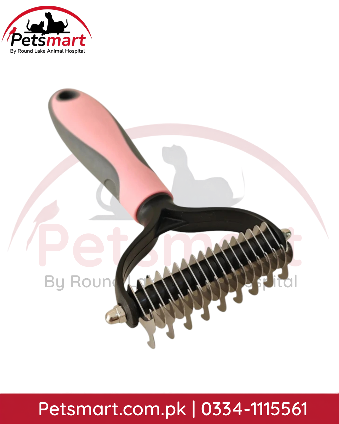 Dematting brush for dogs and cats with stainless steel teeth and non-slip handle