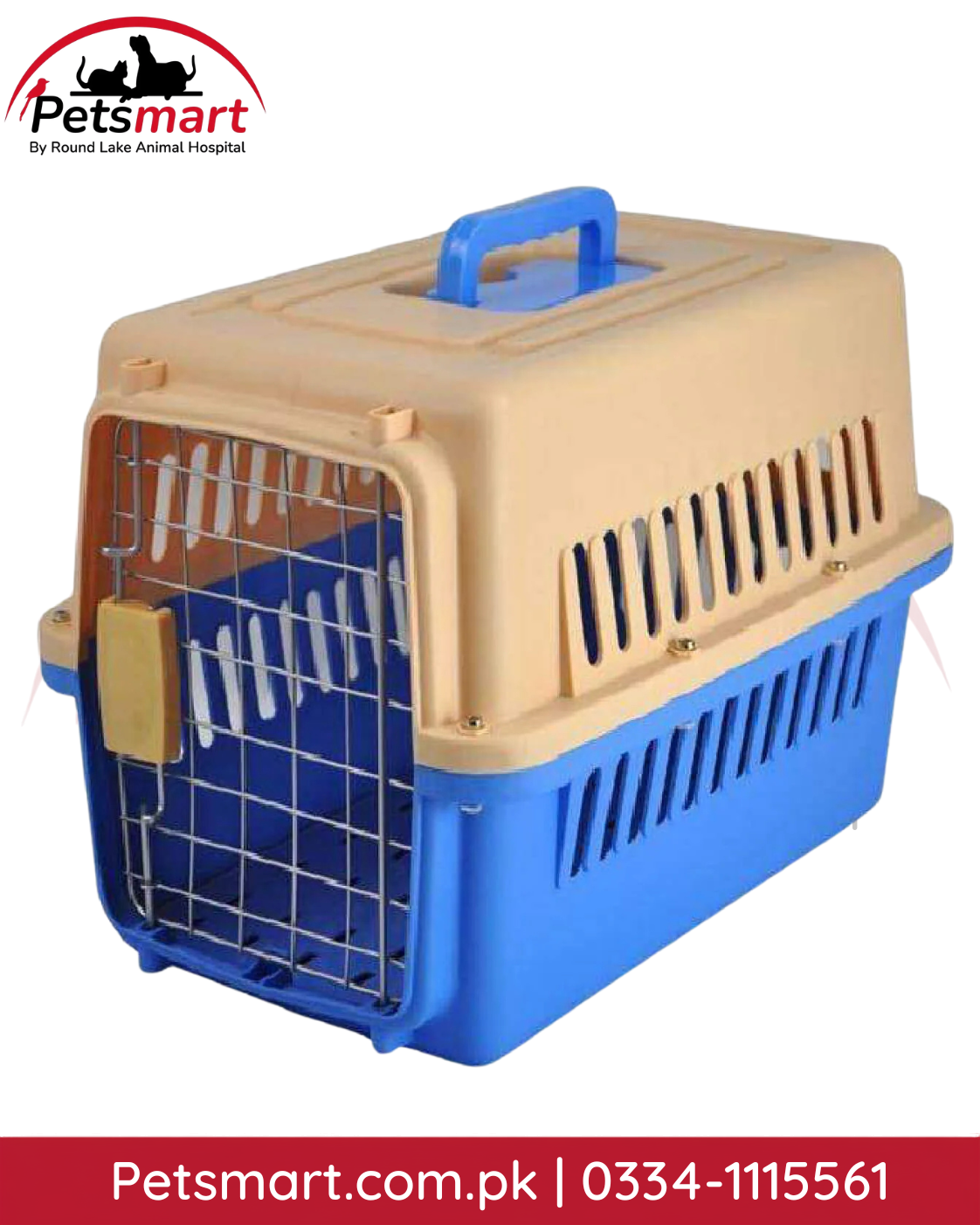 Dog jet box pet carrier with plastic body, metal door and ventilation slots